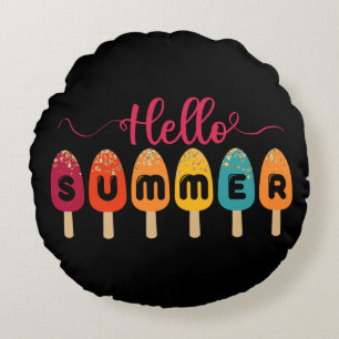 Hello Summer   Colourful Popsicle Ice Cream Round Pillow