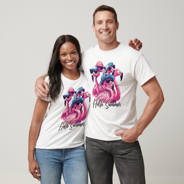 Hello Summer Cool Flamingos  T-Shirt (Unisex)