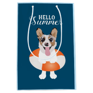 Hello Summer Corgi Beach Dog Medium Gift Bag