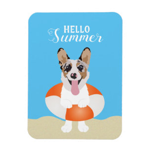 Hello Summer Corgi Beach Dogs Magnet