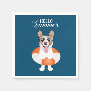 Hello Summer Corgi Beach Dogs Napkin