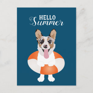 Hello Summer Corgi Beach Dogs Postcard