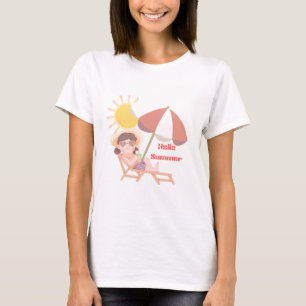 Hello Summer Cute Beach Vacation Design Sunny R T-Shirt