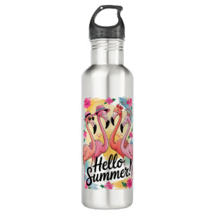 Hello Summer Cute Flamingo Beach Vacation Tropical 710 Ml Water Bottle
