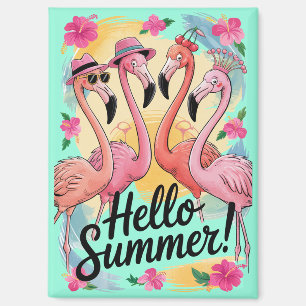 Hello Summer Cute Flamingo Beach Vacation Tropical Magnet