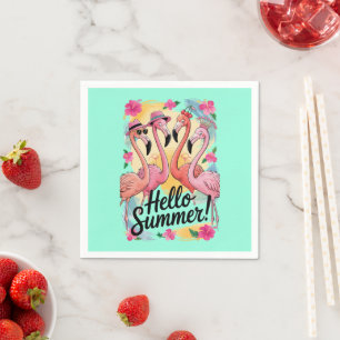 Hello Summer Cute Flamingo Beach Vacation Tropical Napkin
