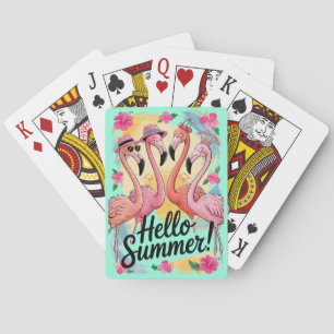 Hello Summer Cute Flamingo Beach Vacation Tropical Playing Cards