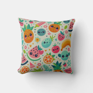 Hello Summer Cute Summer Fruits Throw Pillow