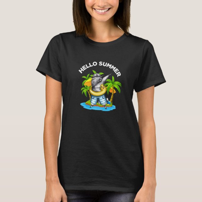 Hello Summer  Dabbing Raccoon Palm Tree Vacation B T-Shirt (Front)
