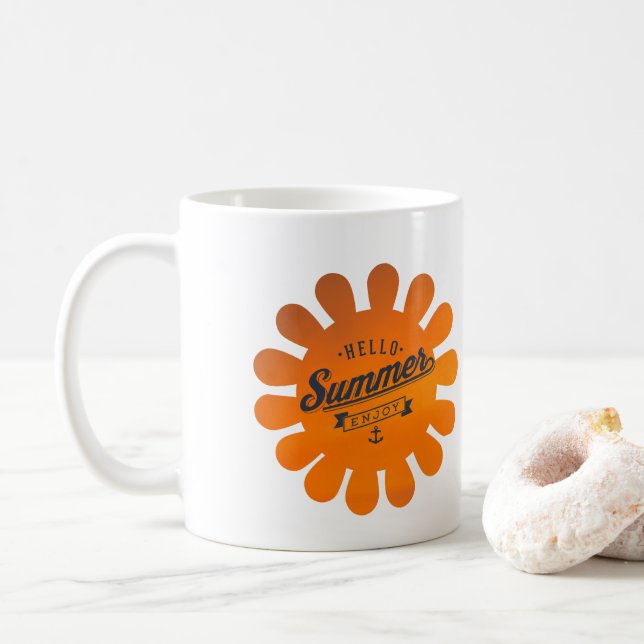 Hello Summer Enjoy, Cool Summer Quote Art Mug (With Donut)