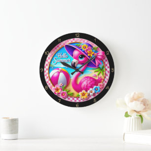 Hello Summer Flamingo Clock