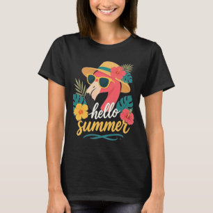 Hello Summer Floral Flamingo Tropical Vacation T-Shirt