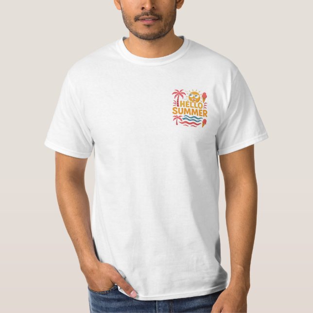 Hello Summer Fun Beach Palm Tree T-Shirt (Front)