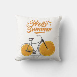 Hello summer, funny retro bike T-Shirt Throw Pillow