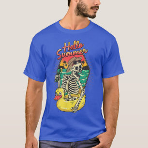Hello Summer Funny Skeleton Duck Pool Family Vacat T-Shirt