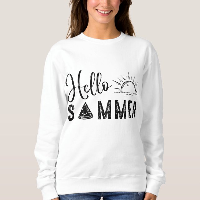 Hello Summer Funny Watermelon Fruit Eater Graphic Sweatshirt (Front)