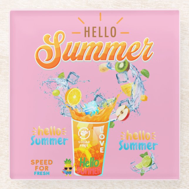 Hello Summer Glass Coaster (Front)