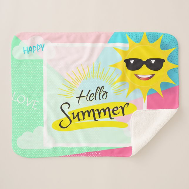 Hello Summer Happy Sunny Day for Trendy design Sherpa Blanket (Front (Horizontal))