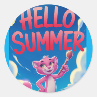 Hello summer holiday classic round sticker