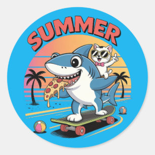 Hello summer holiday classic round sticker