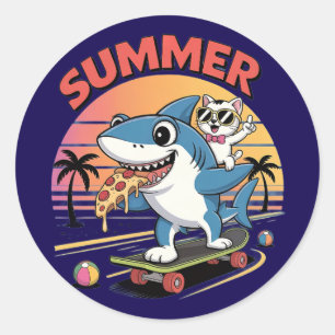 Hello summer holiday classic round sticker
