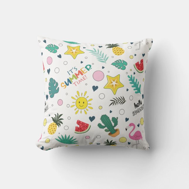 Hello Summer, It's Summer Time, Summer Fun Throw Pillow (Front)