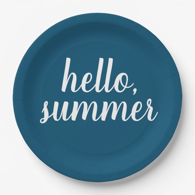 Hello Summer Navy Blue Paper Plates (Front)