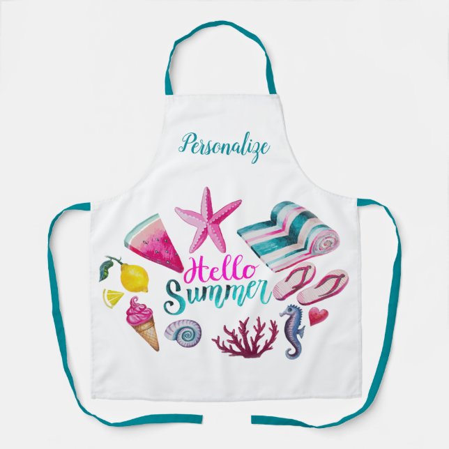 Hello Summer Ocean Life, Watermelon, Ice Cream Apron (Front)