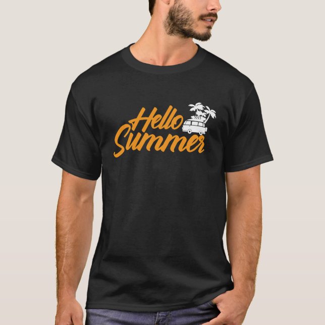 Hello Summer Ocean Tropical Beach Summer Vacation  T-Shirt (Front)