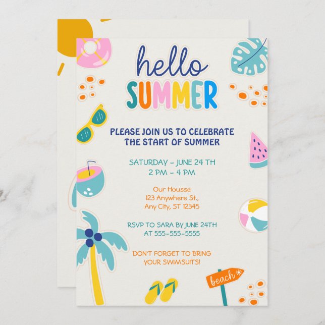 Hello Summer Party  Invitation (Front/Back)