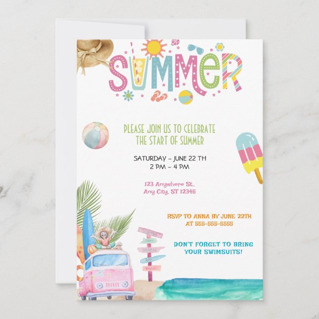 hello summer party  invitation (Front)