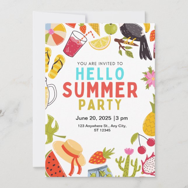   hello summer party invitation (Front)