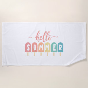 Hello Summer Pastel Popsicles Beach Towel