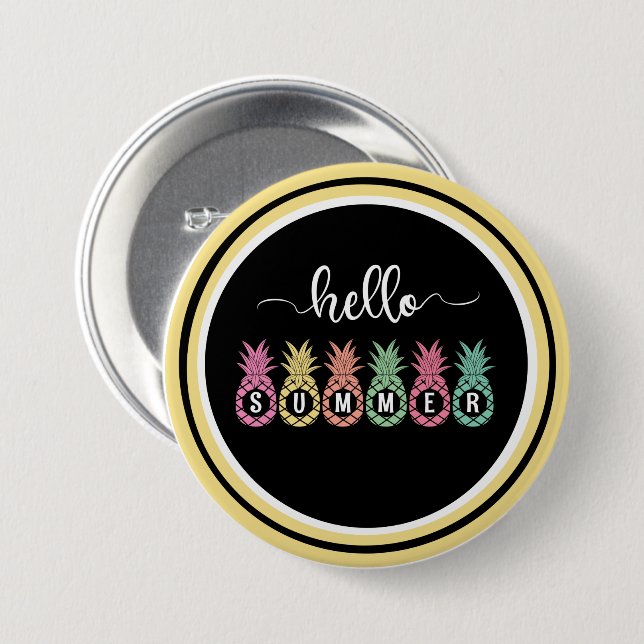 Hello Summer Pineapple Button (Front & Back)