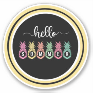 Hello Summer Pineapple Custom-Cut Vinyl Sticker