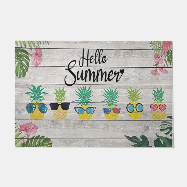 Hello Summer Pineapple Doormat, Fruit Welcome Doormat (Front)
