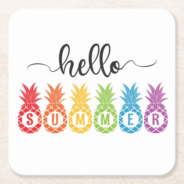 Hello Summer Pineapple   Square Paper Coaster (Front)