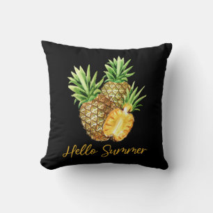 Hello Summer Pineapple Tropical Fruit Throw Pillow