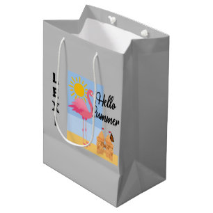 Hello Summer Pink Flamingo Design - Gift Bag - Med