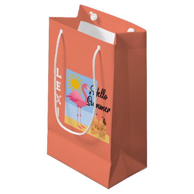 Hello Summer Pink Flamingo Design - Gift Bag - Sma (Front Angled)