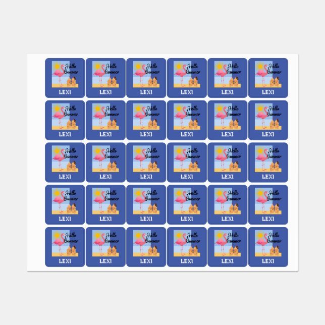 Hello Summer Pink Flamingo Design - Small Square C (Sheet)