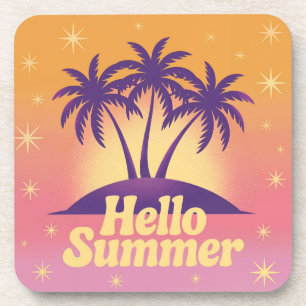 Hello Summer Pink Plastic Cork Coaster Set