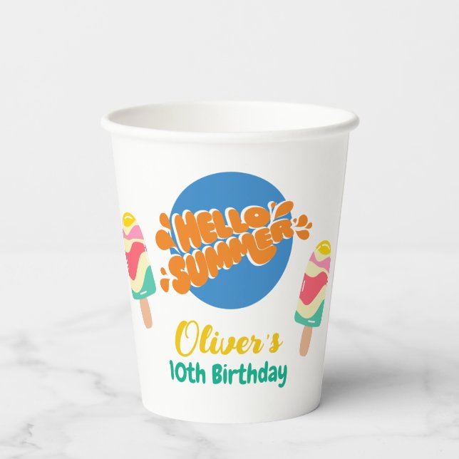 Hello Summer! Pool Party Invitation Paper Cups (Back)