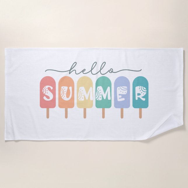 Hello Summer Popsicle Colourful Beach Towel (Front)