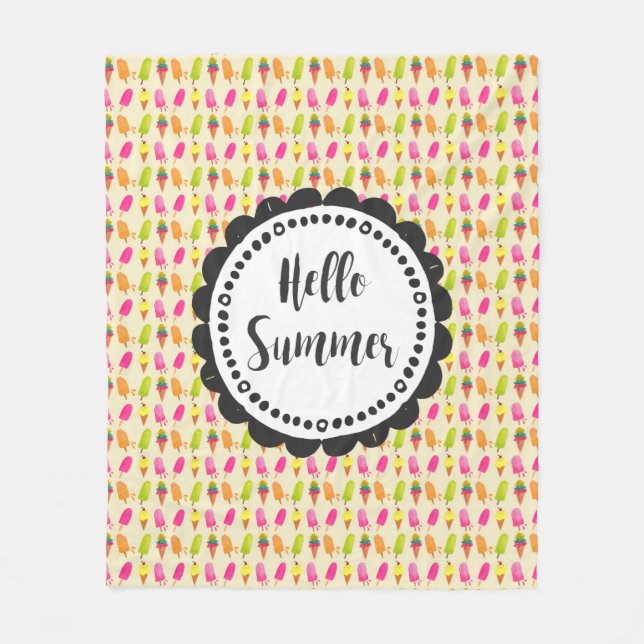 Hello Summer Popsicles and Ice Cream Fleece Blanket (Front)