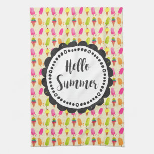 Hello Summer Popsicles and Ice Cream Kitchen Towel