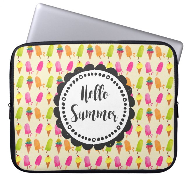 Hello Summer Popsicles and Ice Cream Laptop Sleeve (Front)