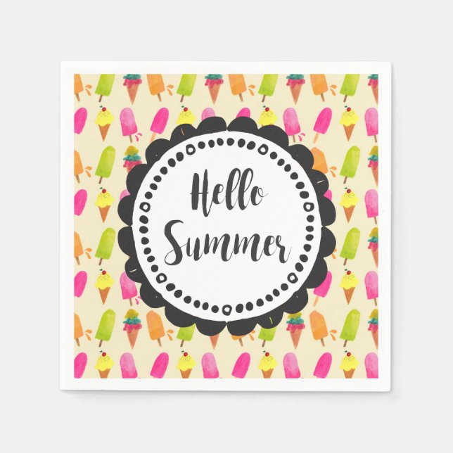 Hello Summer Popsicles and Ice Cream Napkin (Front)