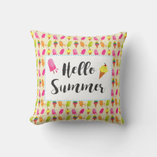 Hello Summer Popsicles and Ice Cream Throw Pillow