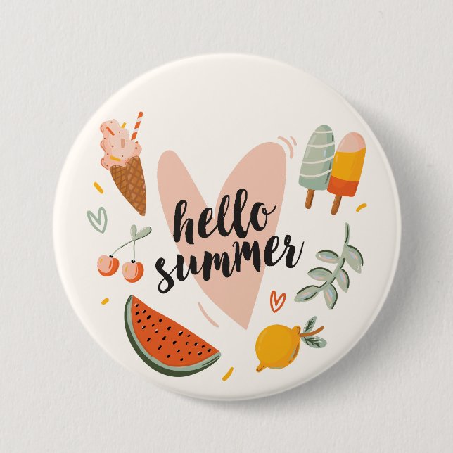 Hello Summer Quote Colourful Cute Illustration 3 Inch Round Button (Front)